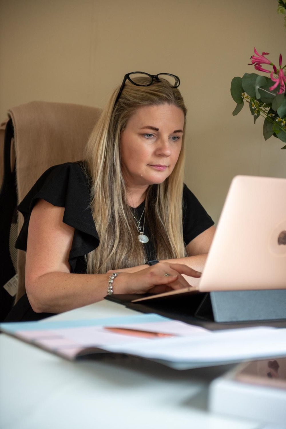Hannah Westbrook-Bryan, founder of Willow PR, working with a client