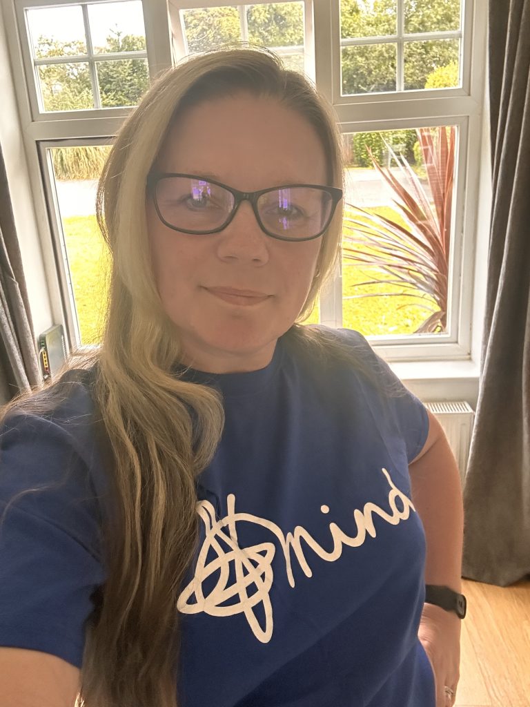 Hannah Westbrook-Bryan in Mind t-shirt for charity walk 60 miles in september